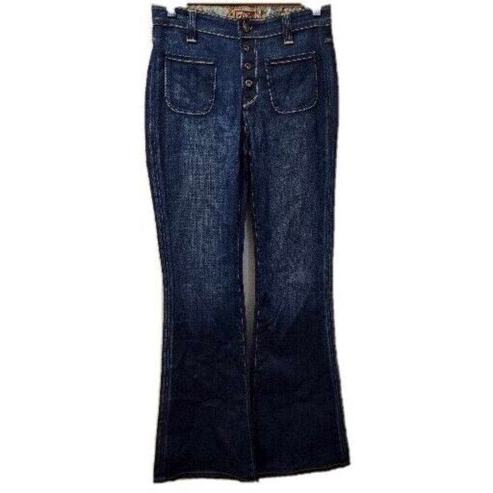 Rich & Skinny Womens Jeans Blue Button Fly Wide Leg Size 27 Pants